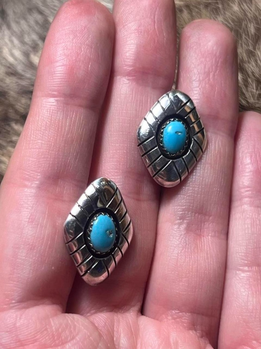 Sterling silver Felix Perry turquoise diamond shaped post earrings - Picture 2 of 3